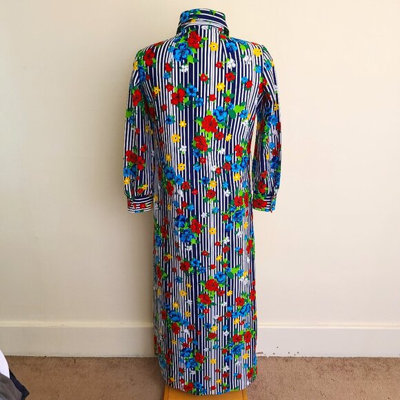 Vintage 60's Spectator Striped Floral Maxi Shirt Dress - Picture 3 of 12